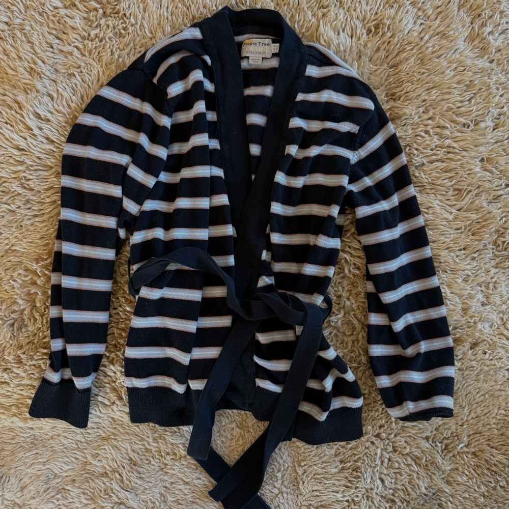 People Tree Navy and White Striped Cardigan